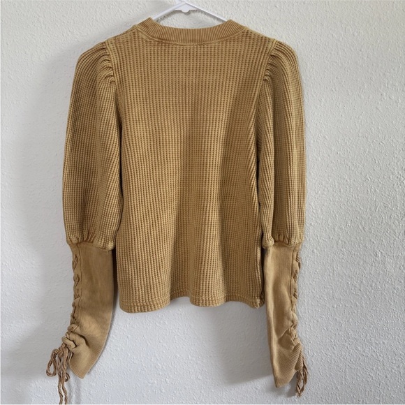 Free People FP One Womens Top XS Mustard Tasha Waffle Thermal Long Puff Sleeve - Picture 5 of 10